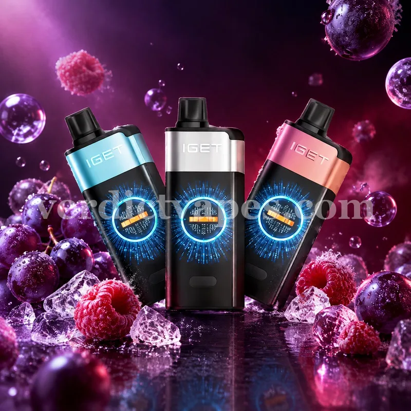 IGET One 12000 Puffs disposable in Raspberry Grape Ice flavour — review photo, Vape Verdict AU